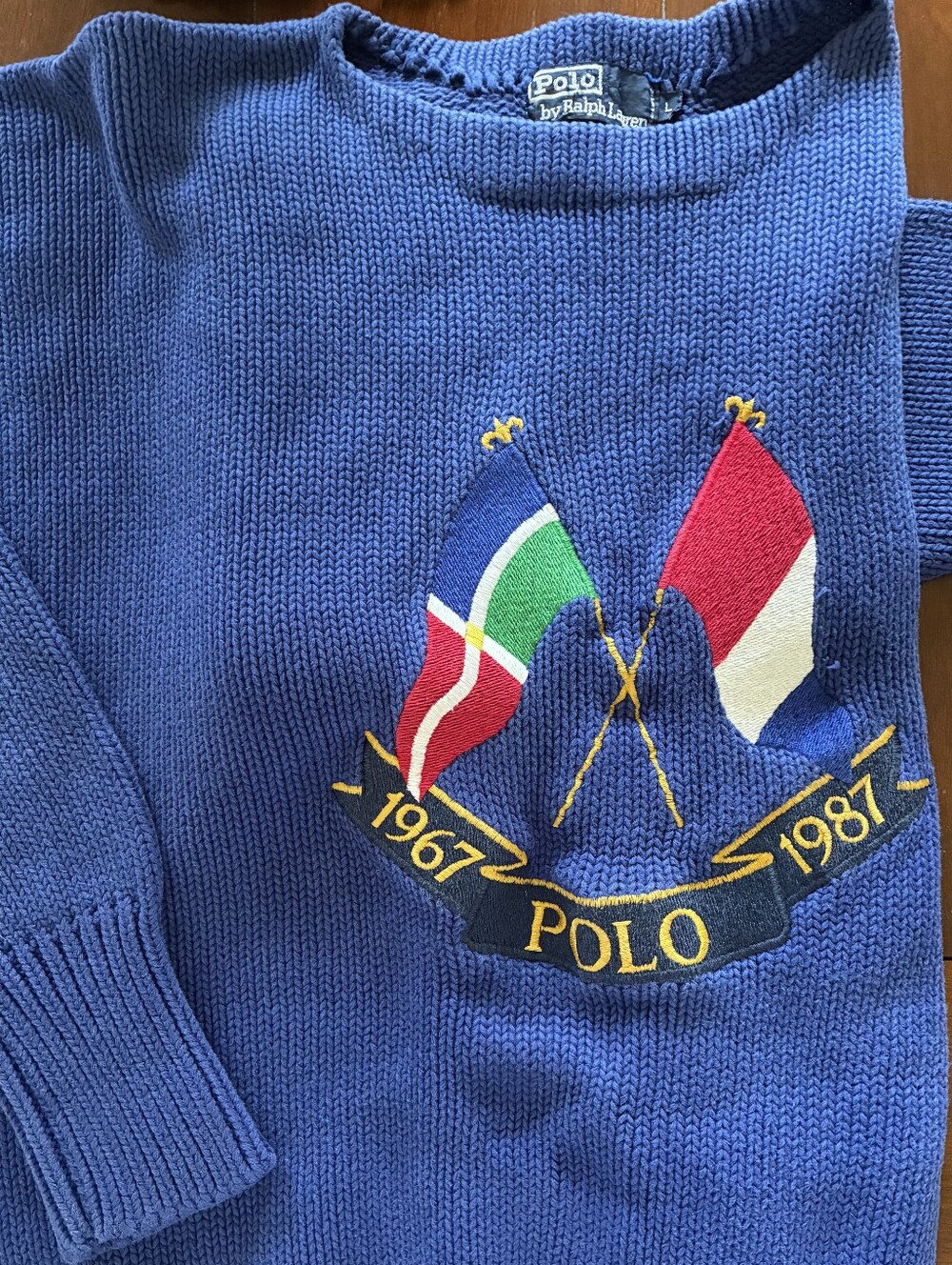 Ralph Lauren Vintage Polo 1987 20th Anniversary Cross Flags Sweater Blue L - Picture 5 of 9